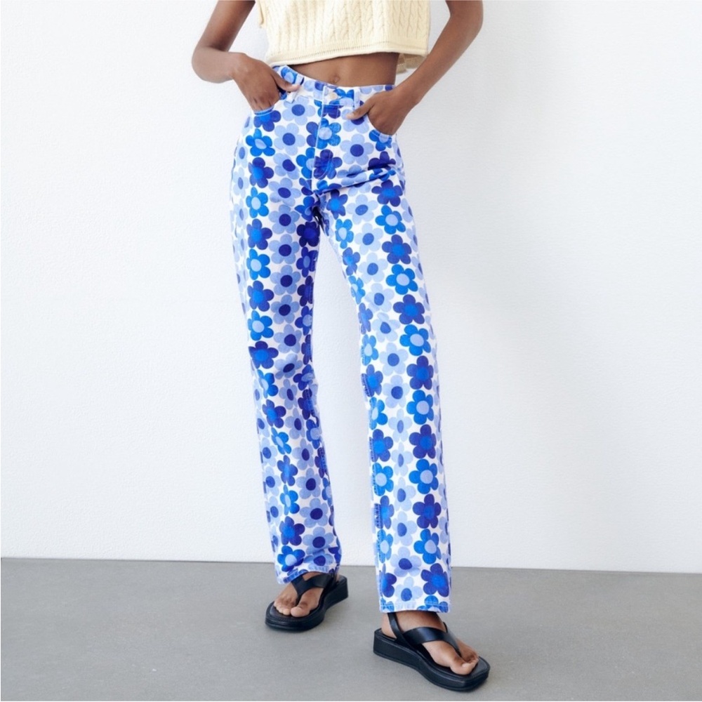 Zara Blue and White Polka Dot Pants